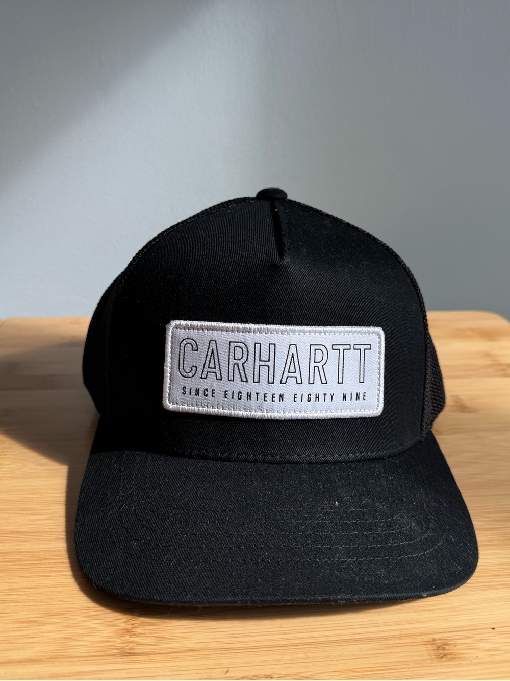 Carhartt Black and White Mesh Trucker Hat with Logo Patch